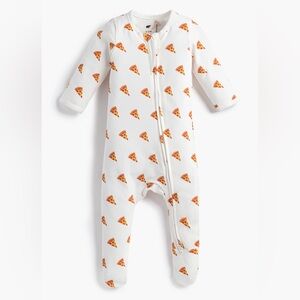 Monica + Andy Organic Cotton Pizza Print Zip Footless Pajamas | 0–3M | NWT